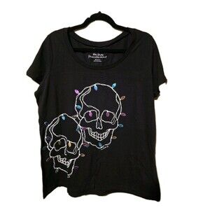 TORRID Black Skull Lights Scoop Tee Plus Size 1 (14/16) 1X Tshirt Top Festive
